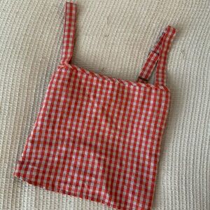 Ali Golden Button Back Tank Poppy Picnic Gingham Crop Top 100% Silk Vintage